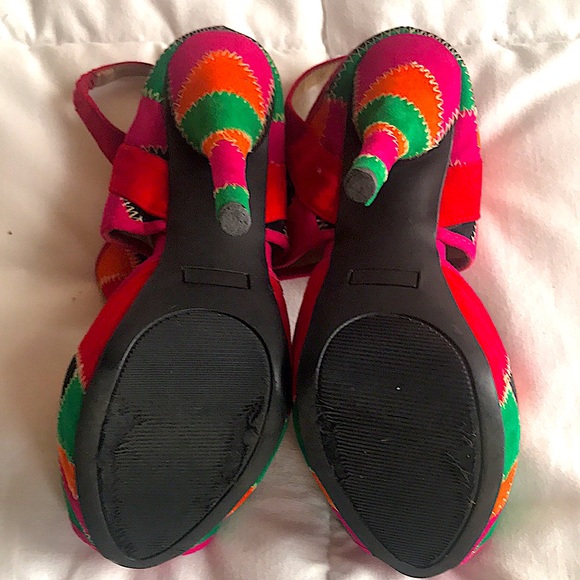 Multicolored Peep Toe Platform Heels. US size 6.5. - Picture 11 of 14